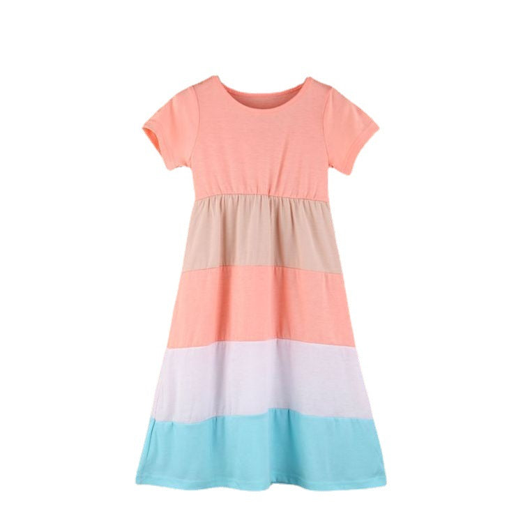 Short-sleeved Large Striped Stitching Women's Parent-child Dress